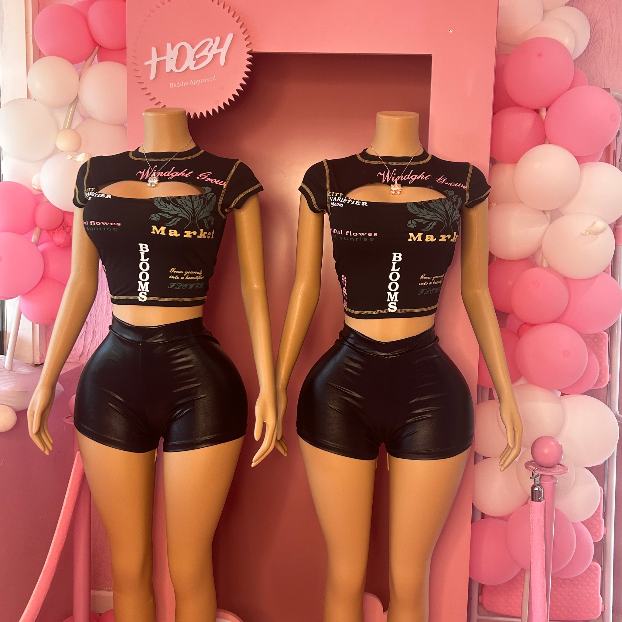 2 piece cut out leather short set