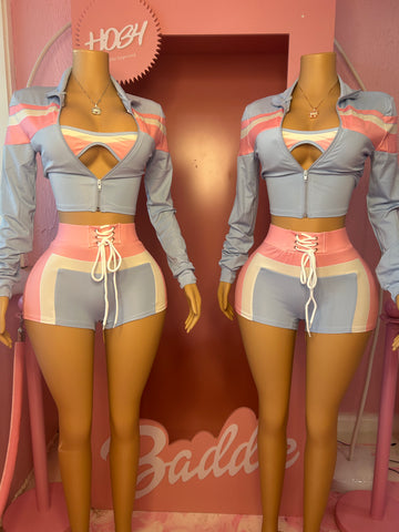 3 Piece (Jayda Wayda Inspired) Short Set Blue
